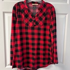 Red and Black Plaid Long Sleeve Shirt